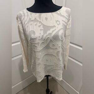 LOFT Cream Graphic Relaxed Long Sleeve Blouse